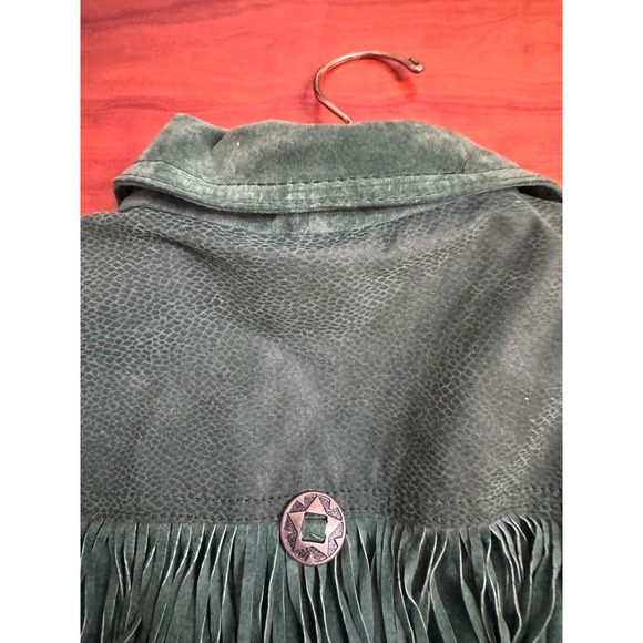 90s VTG Womens Vintage Green Suede Fringe Western Jacket Lace Up Back Size 4 / 6 - Picture 14 of 16